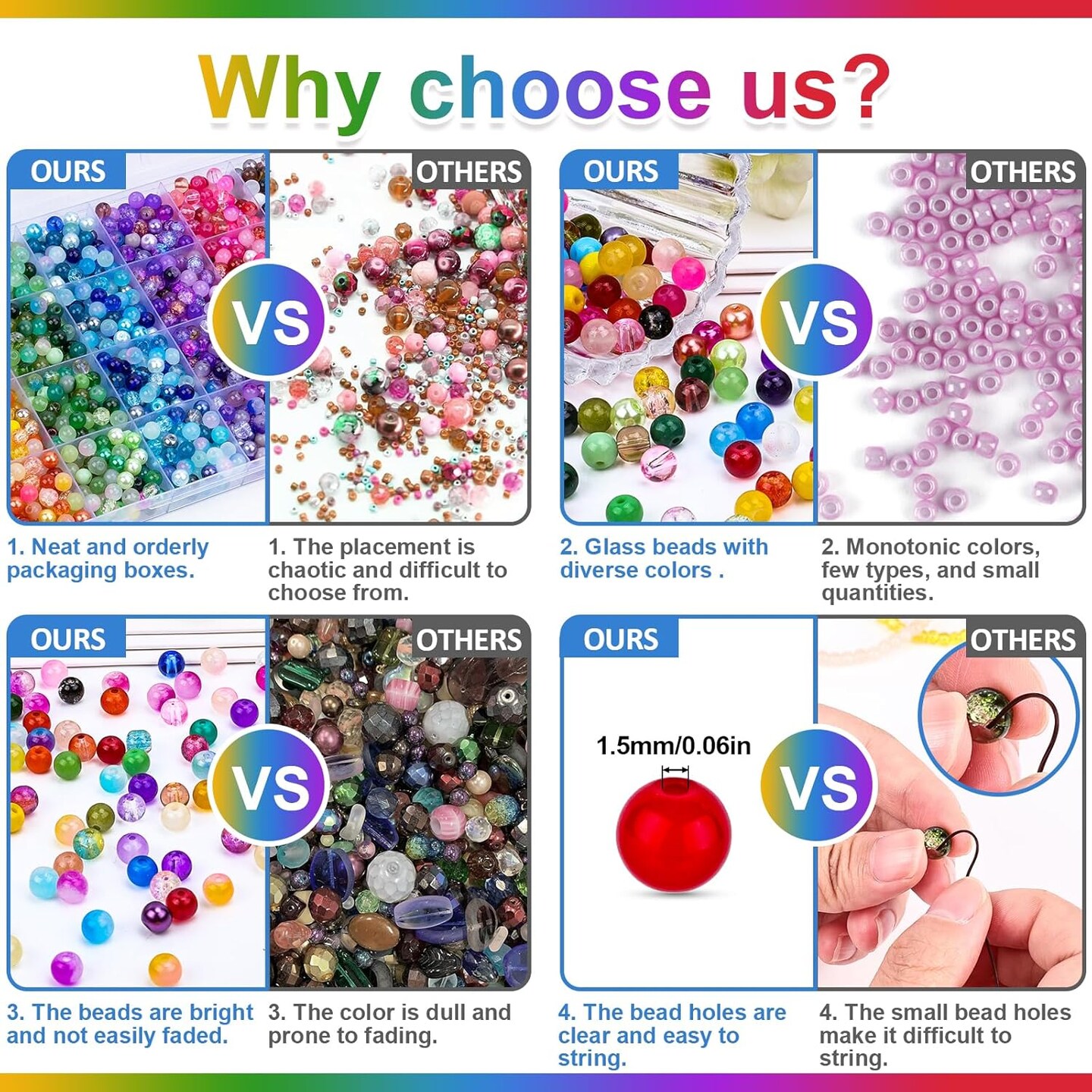 1200PCS 6mm Glass Beads Bracelet Making Set (Multicolor 1Box)