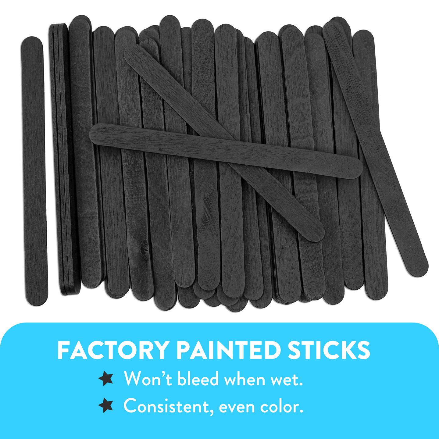 CraftySticks Colored Wood Craft Sticks 4.5 Inch, Red Orange Yellow Green Blue Purple White Black Pink Brown Popsicle Sticks