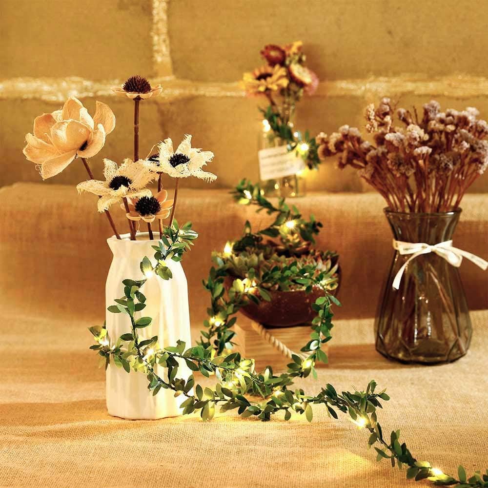 100LEDs Green Garland Tiny Leaf Vine String Light (Warm White)