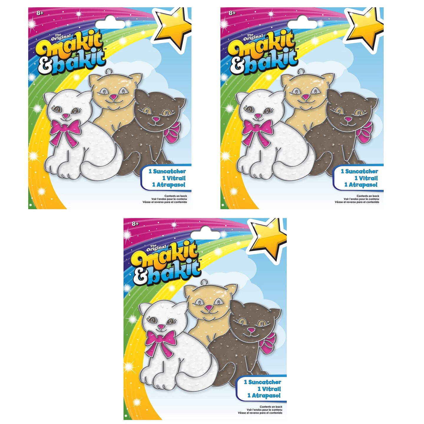 Multipack of 3 - Colorbok Makit & Bakit Glittering Suncatcher Kit-3 Kittens