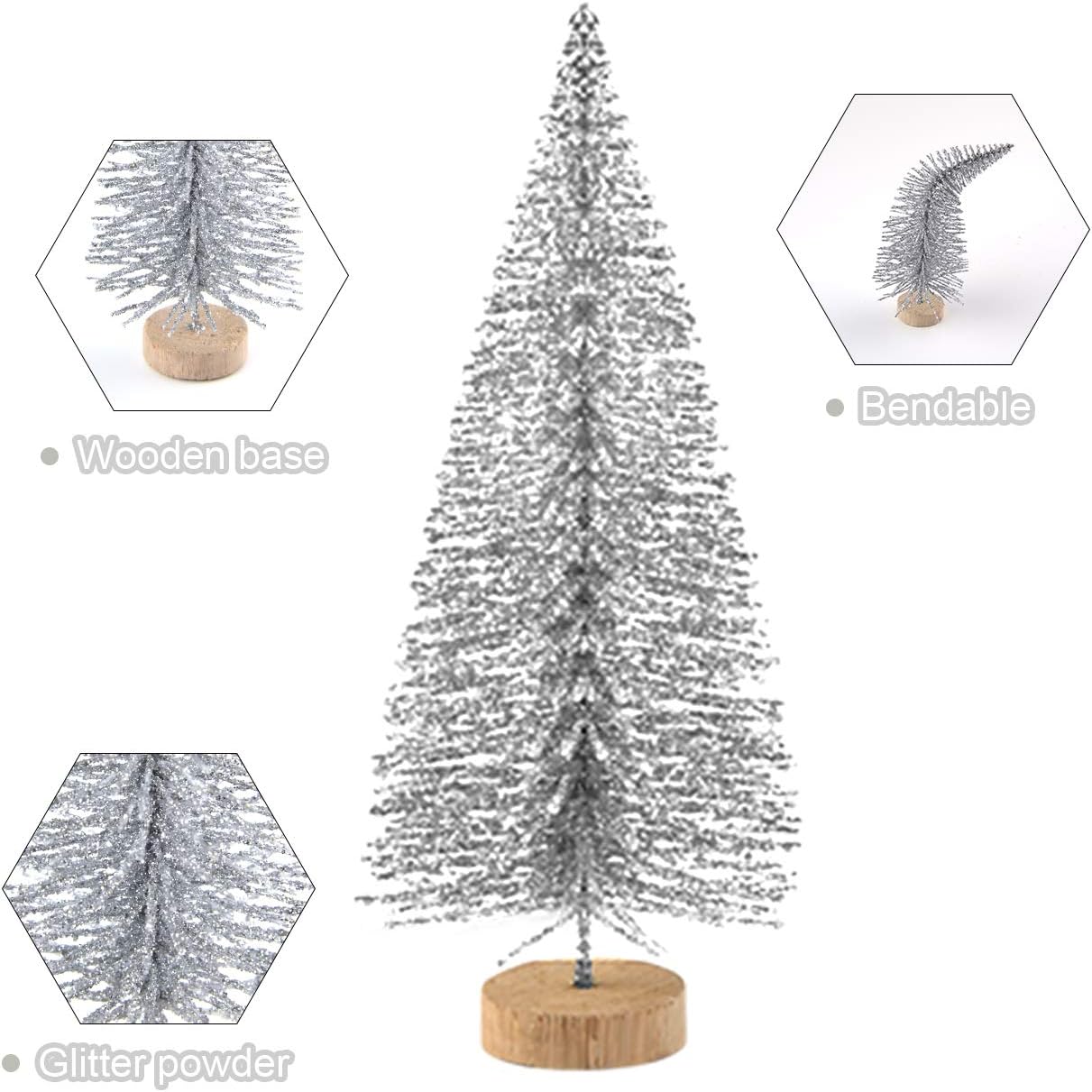60 Pcs Mini Christmas Trees Bottle Brush Trees Tabletop (Silver) 8.66"D x 5.91"W x 1.57"H
