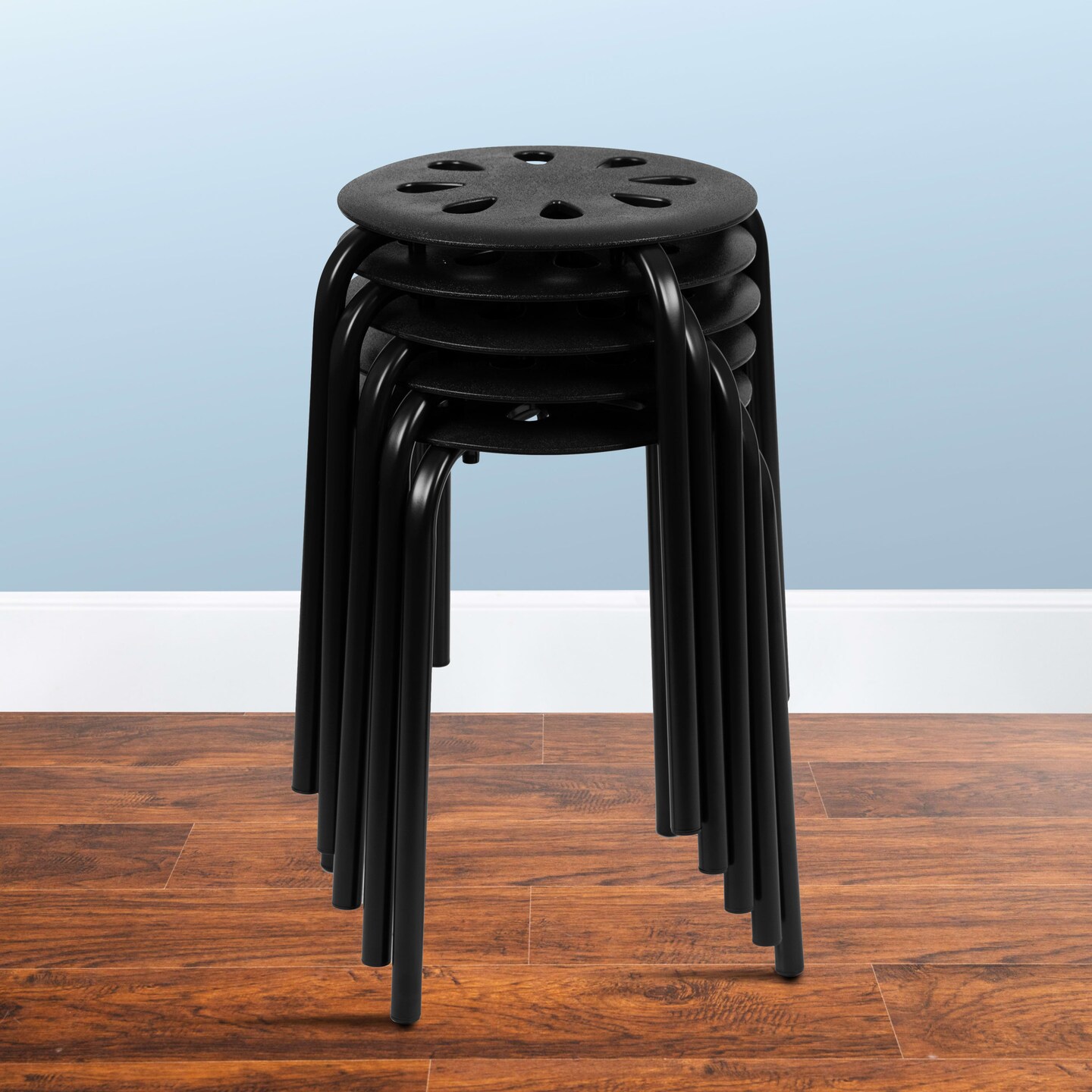Emma and Oliver Plastic Nesting Stack Stools - School/Office/Home, 17.5&#x22;Height (5 Pack)