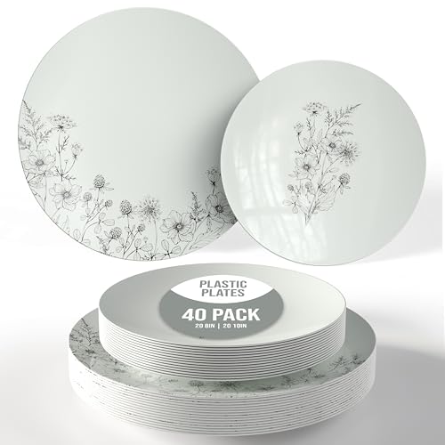 Trendables Disposable Dinnerware Decorative Plates Plastic Disposable Plates 8 Inch Dessert Plate & 10 Inch Wedding Party Plate Set