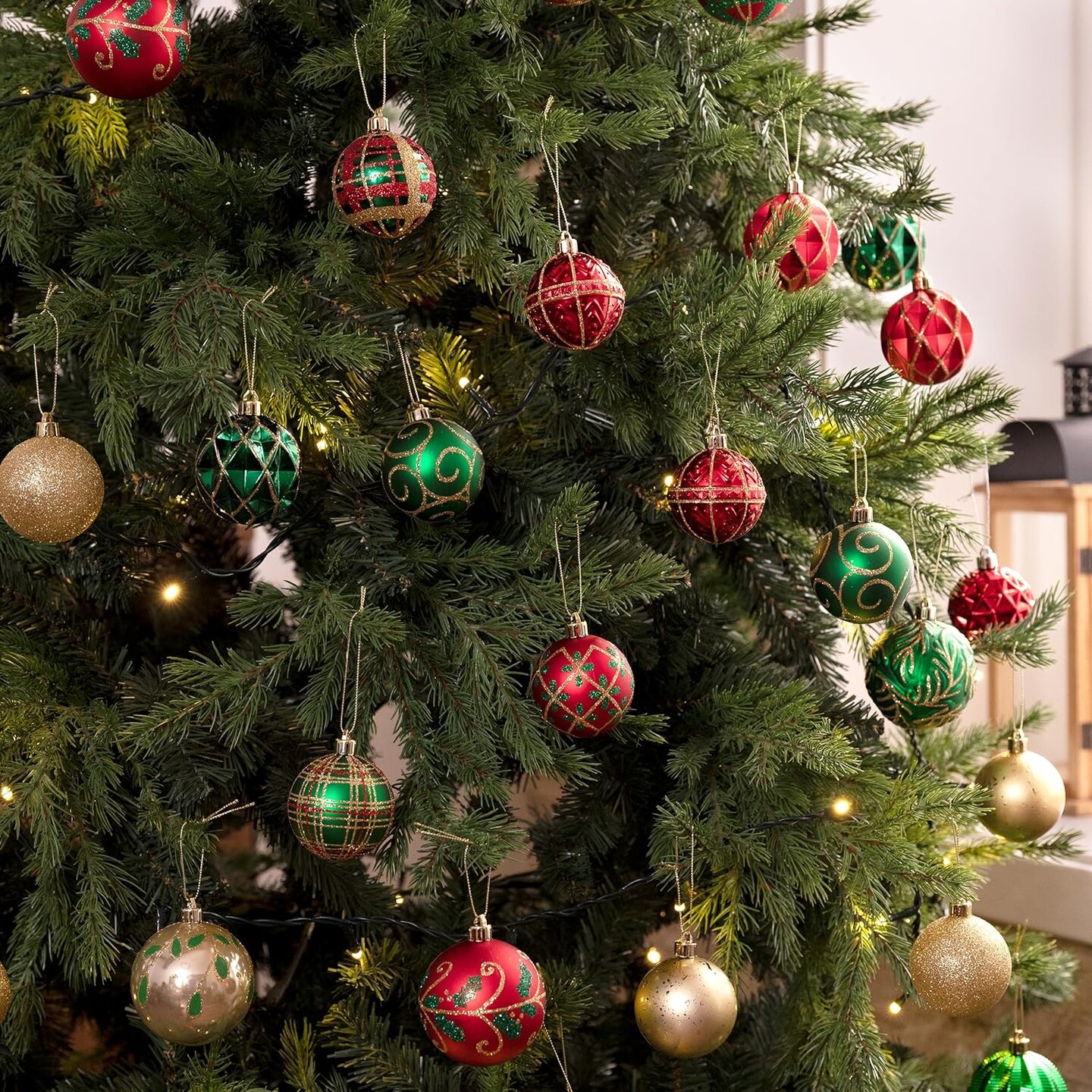 35ct 2.36 Inches Christmas Ornaments Set (Red Green and Gold)