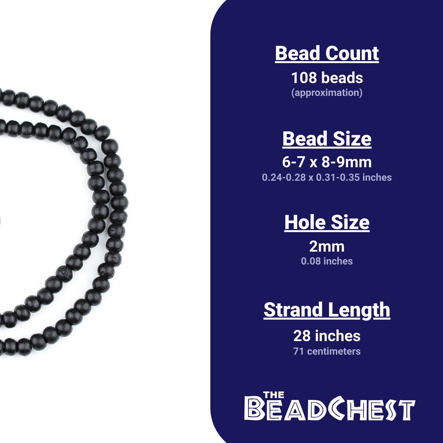 The Bead Chest 108 8mm Black Bone Mala Beads - Handmade Fair Trade Nepal Prayer Rosary Beads Necklace for Mediation, Yoga, Jewelry Making, Crafts