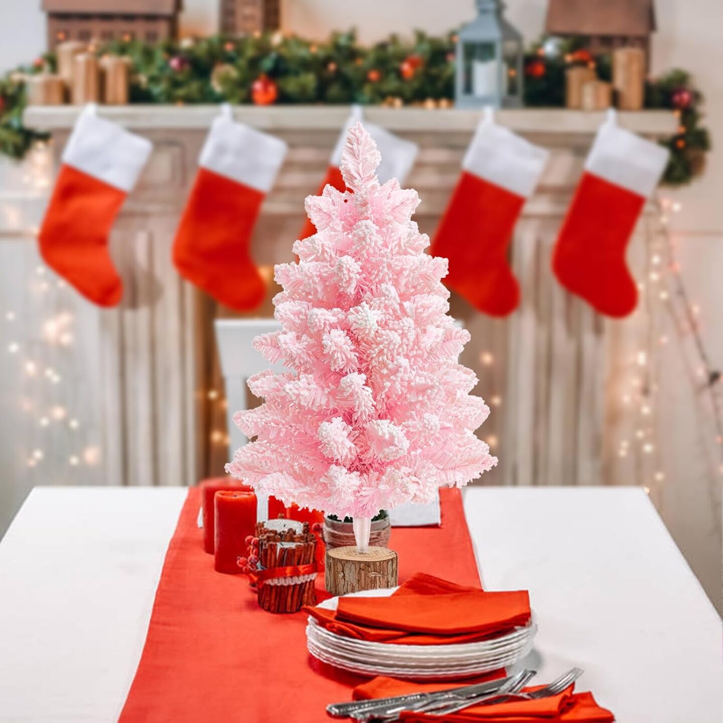 2FT Artificial Christmas Tree Pink Tabletop (Pink) 12&#x22;D x 12&#x22;W x 24&#x22;H