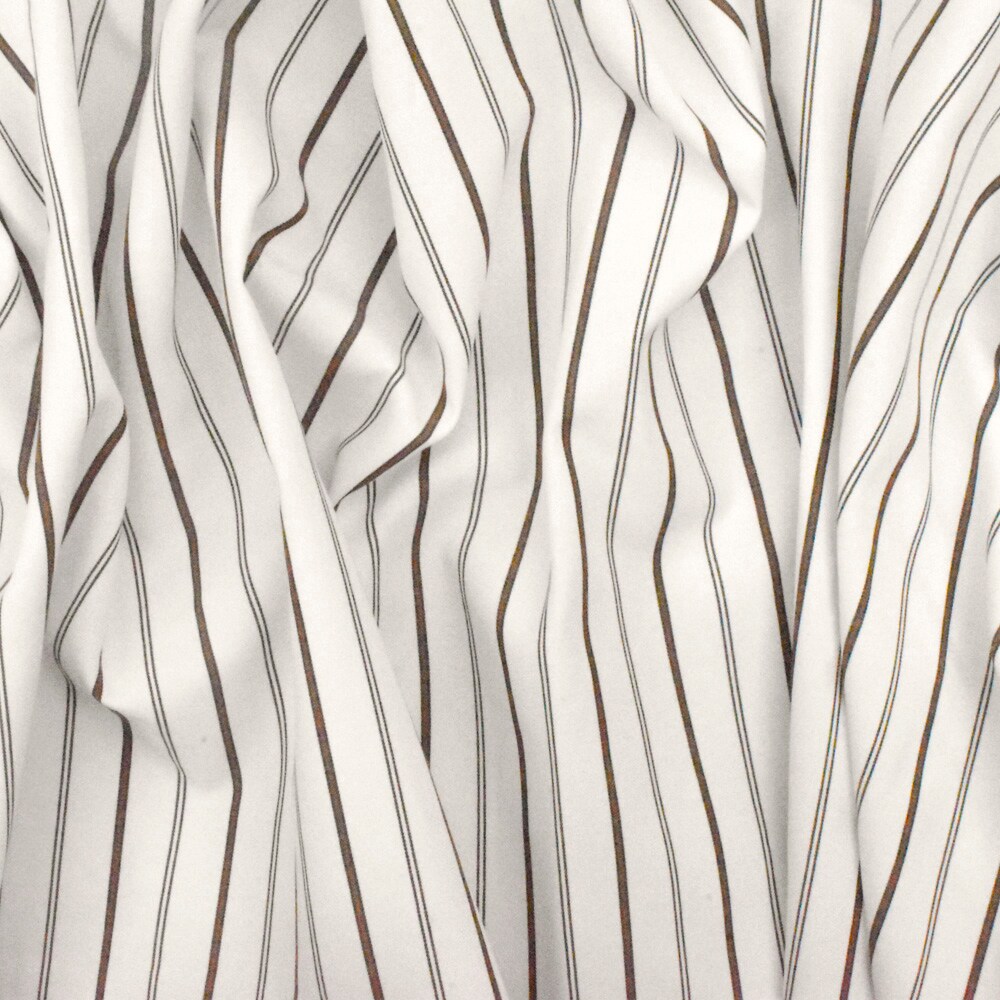 Pure White-Black-Brown Stripe Polyester Shirting Woven Fabric By the Yard