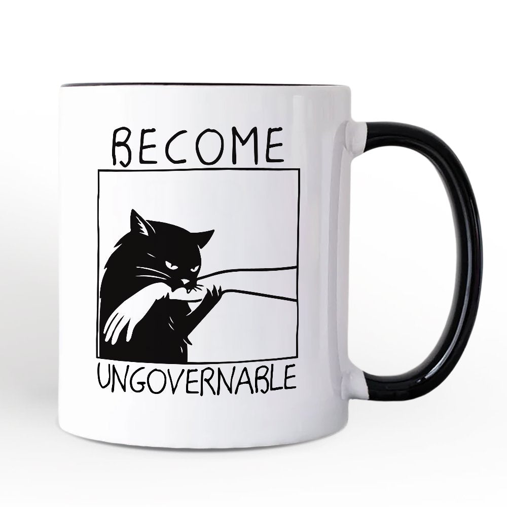Become Ungovernable Black Cat Mug, Bites Hand Humorous Meme Gift, Color ...