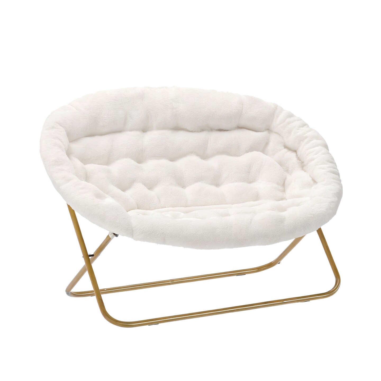 Emma and Oliver Janey Folding Double Saucer Chair with Steel Frame for Dorm, Living Room, or Bedroom
