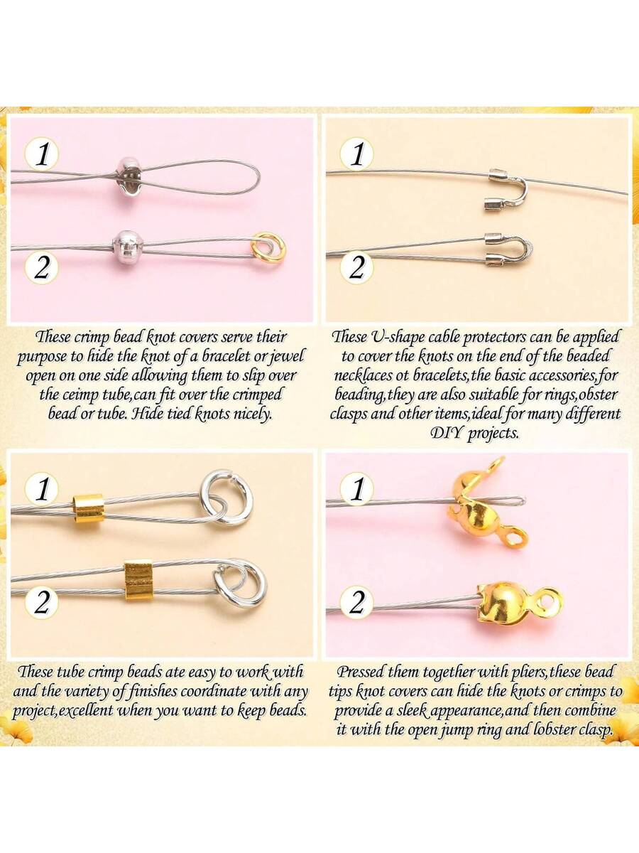 1200Pcs Crimp Beads Supplies For Jewelry Making Including Crimp Covers, Crimp Tubes, Bracelet Clasps and Closures