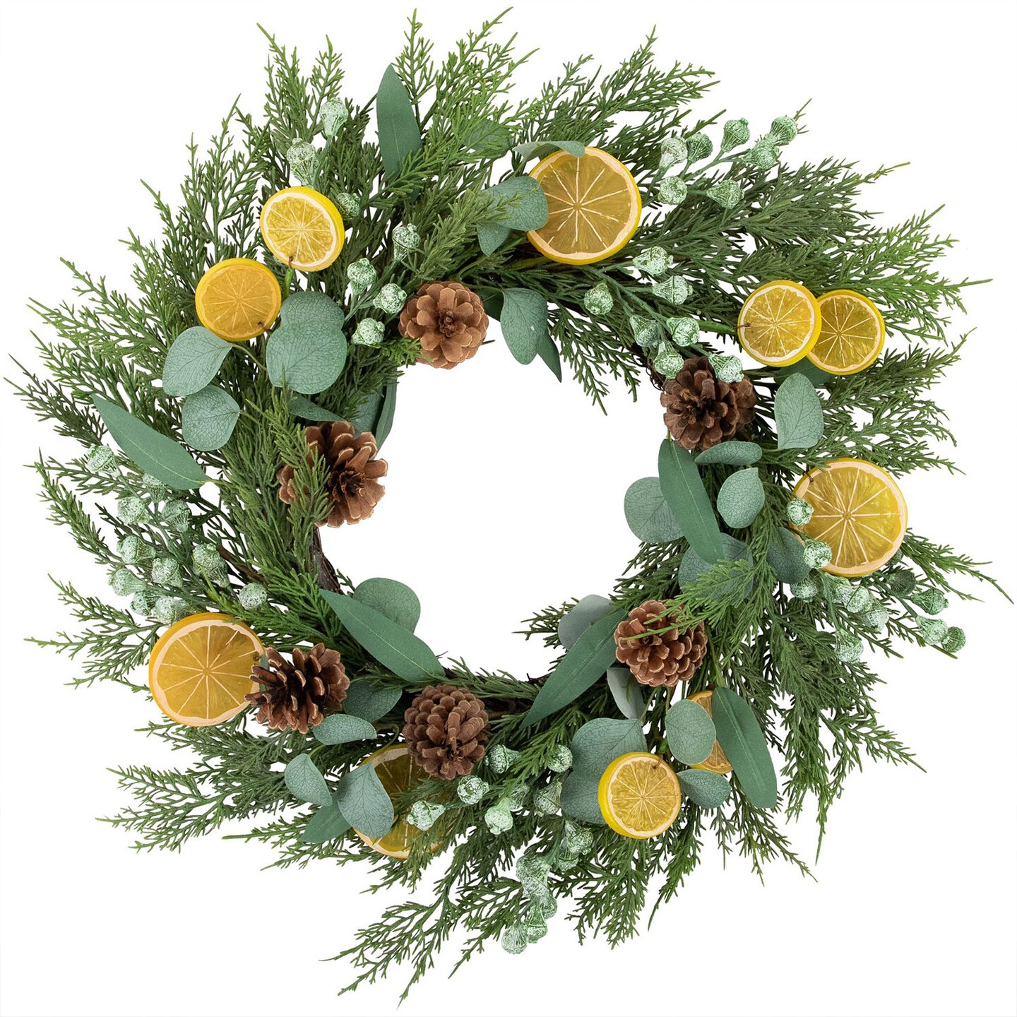 Real Touch Cypress Lemon and Eucalyptus Artificial Christmas Wreath 22 Inch