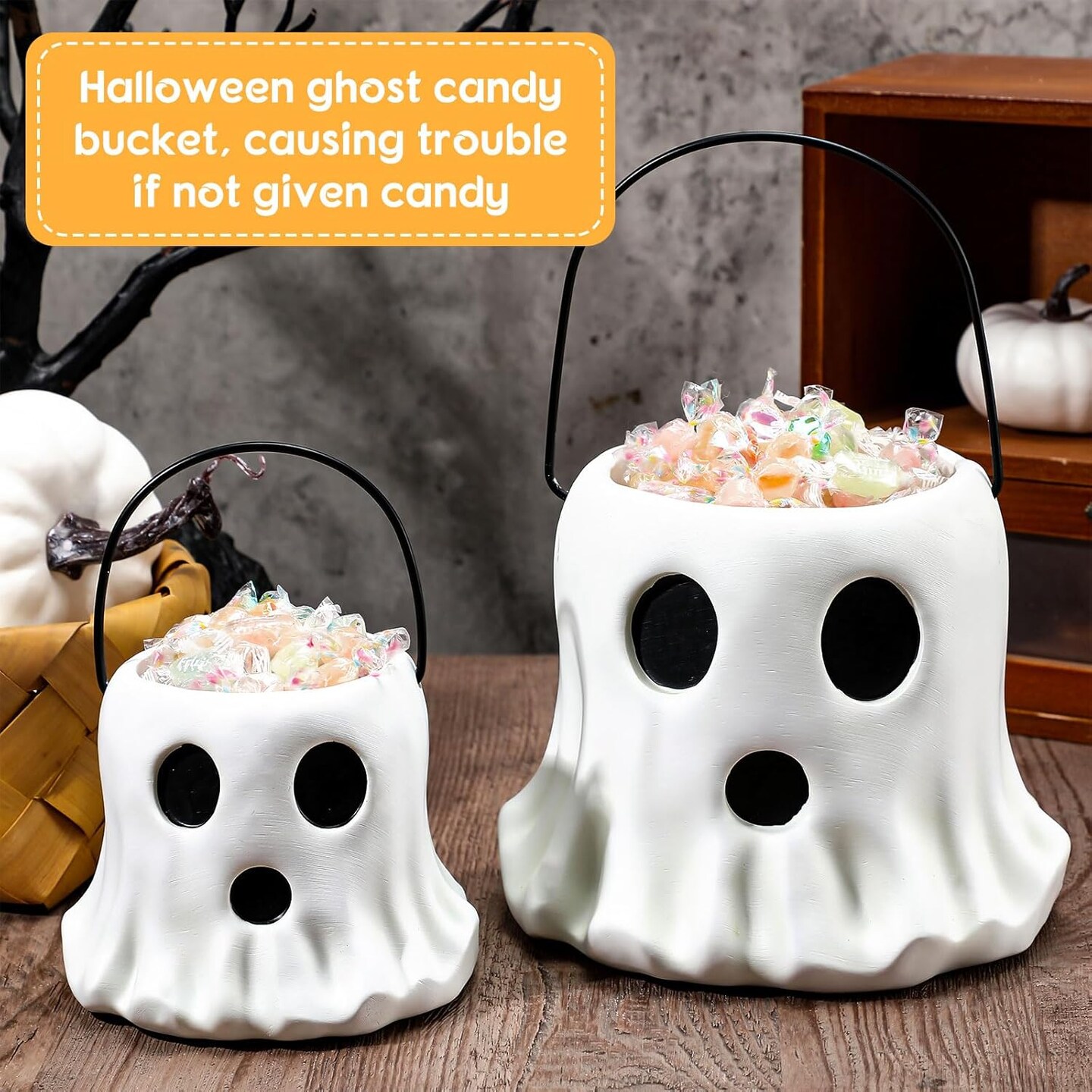 2 Pack Ghost Bucket Decor Halloween (White) 11.81&#x22;L x 11.81&#x22;W x 7.87&#x22;H