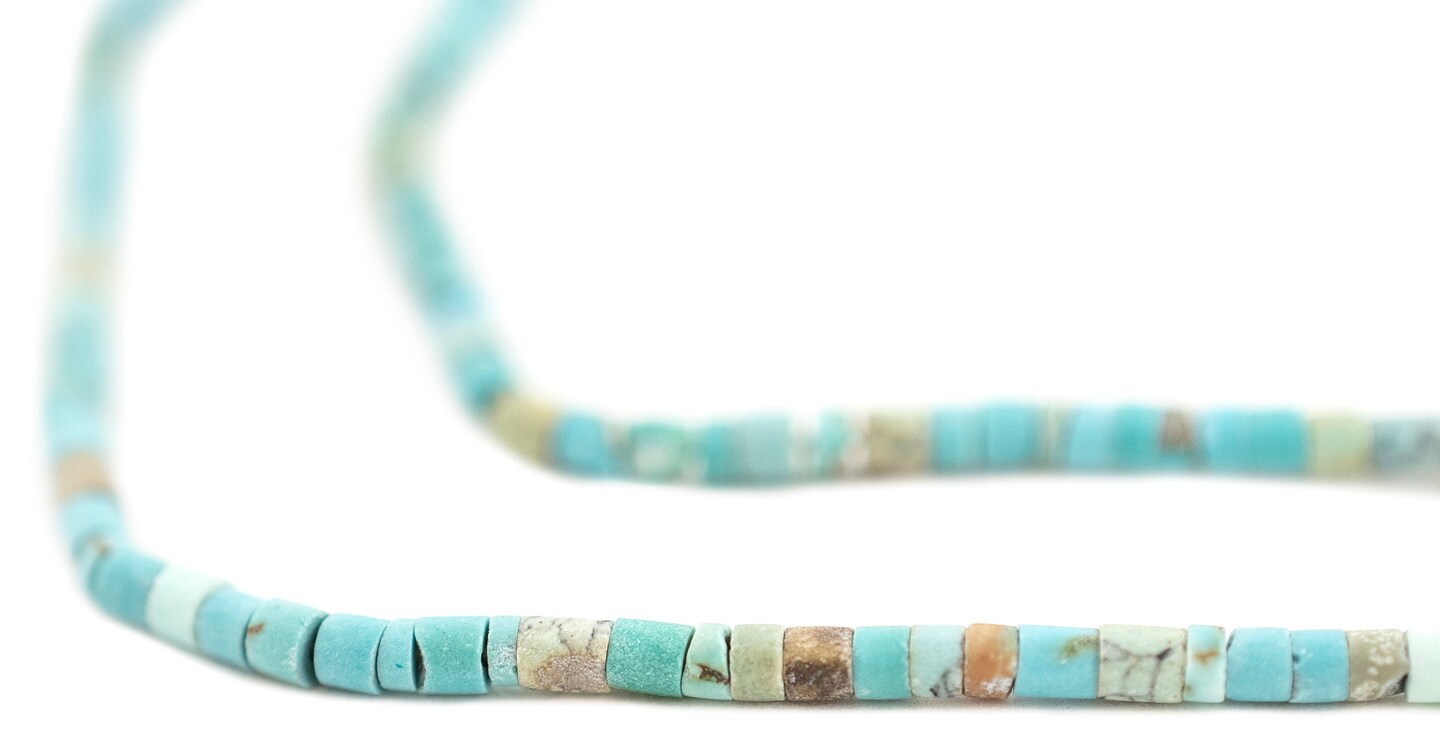 The Bead Chest Cylindrical Afghan Turquoise Beads 2.5mm Afghanistan Blue Heishi Gemstone 14-15 Inch Strand
