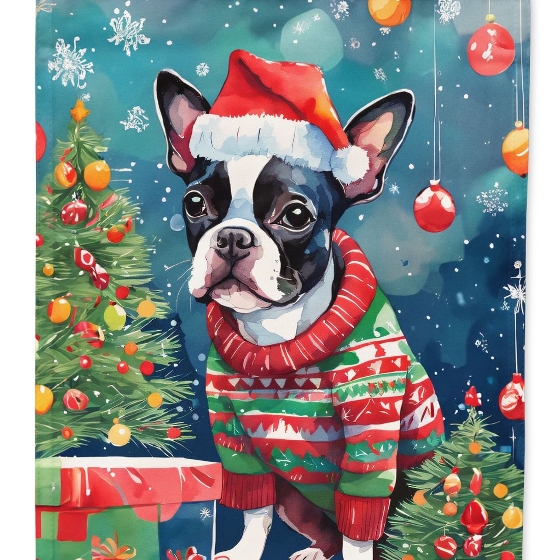 Edge Collections - 28" X 40" - Multicolor - Boston Terrier Christmas Large Design Porch - 1 Piece