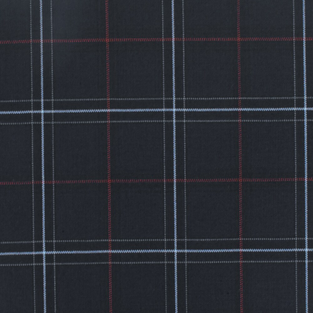 Cool Black-Soft Blue-Multi Plaid Wool-Poly Twill Woven Suiting Fabric By the Yard