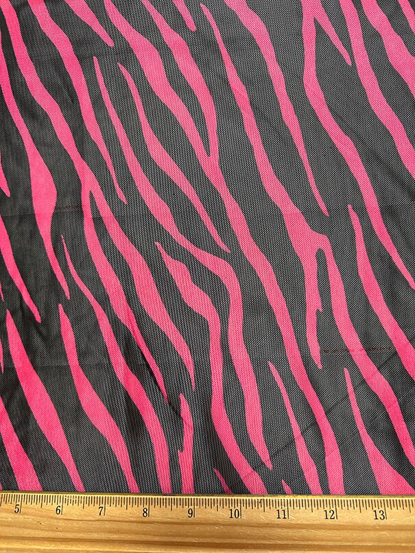 Neon Pink and Black Zebra Print Stretch Mesh Fabric By the Yard