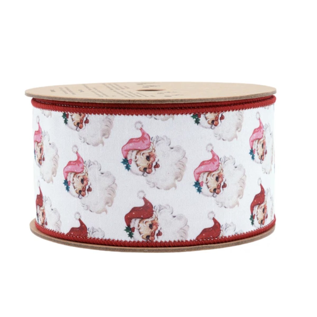 2.5in Vintage Santa Face Ribbon: Pink/Red (10 Yards)