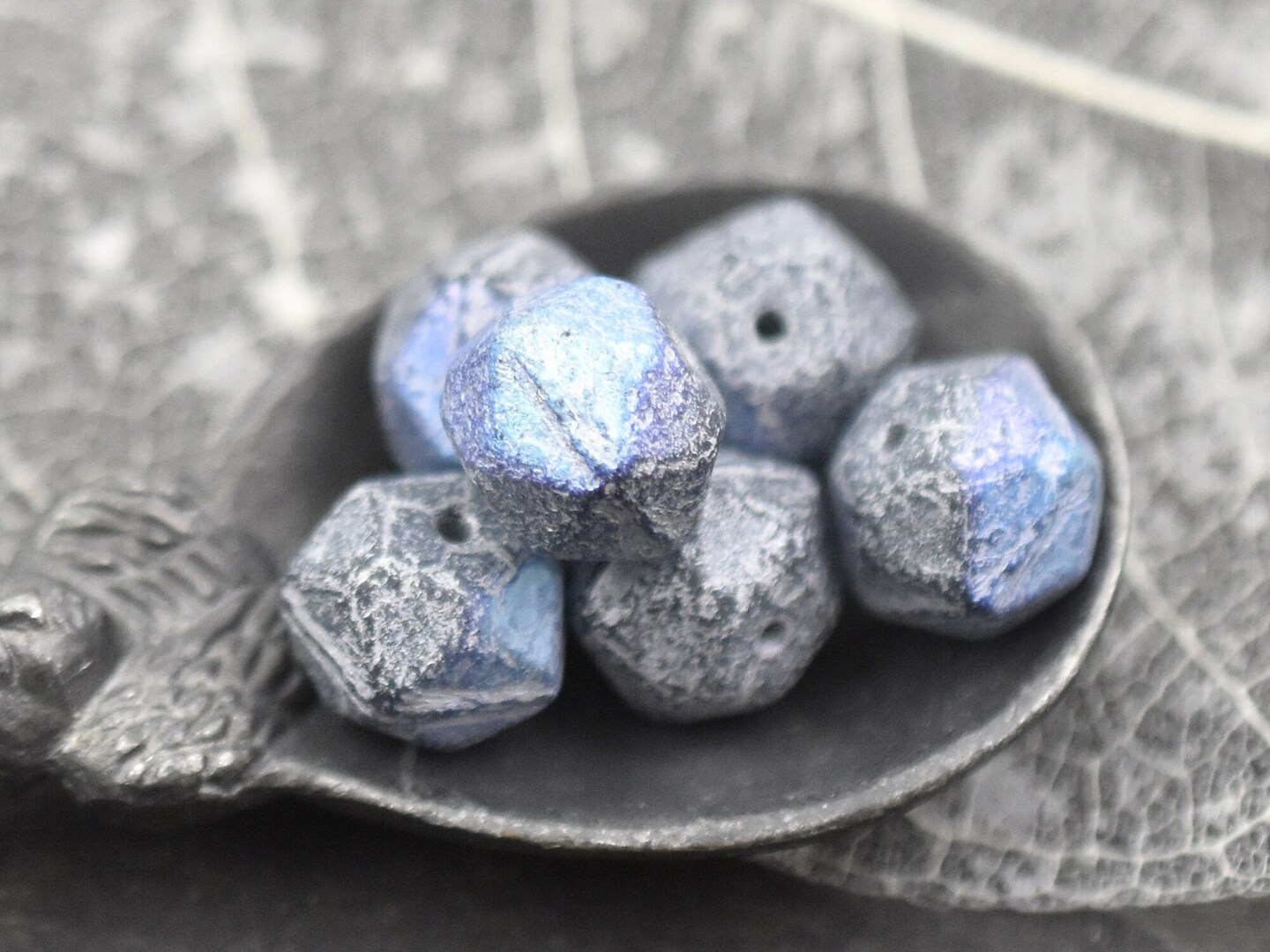 Silver Washed Etched Gray AB Antique Cut Round Beads -- Choose Your Size