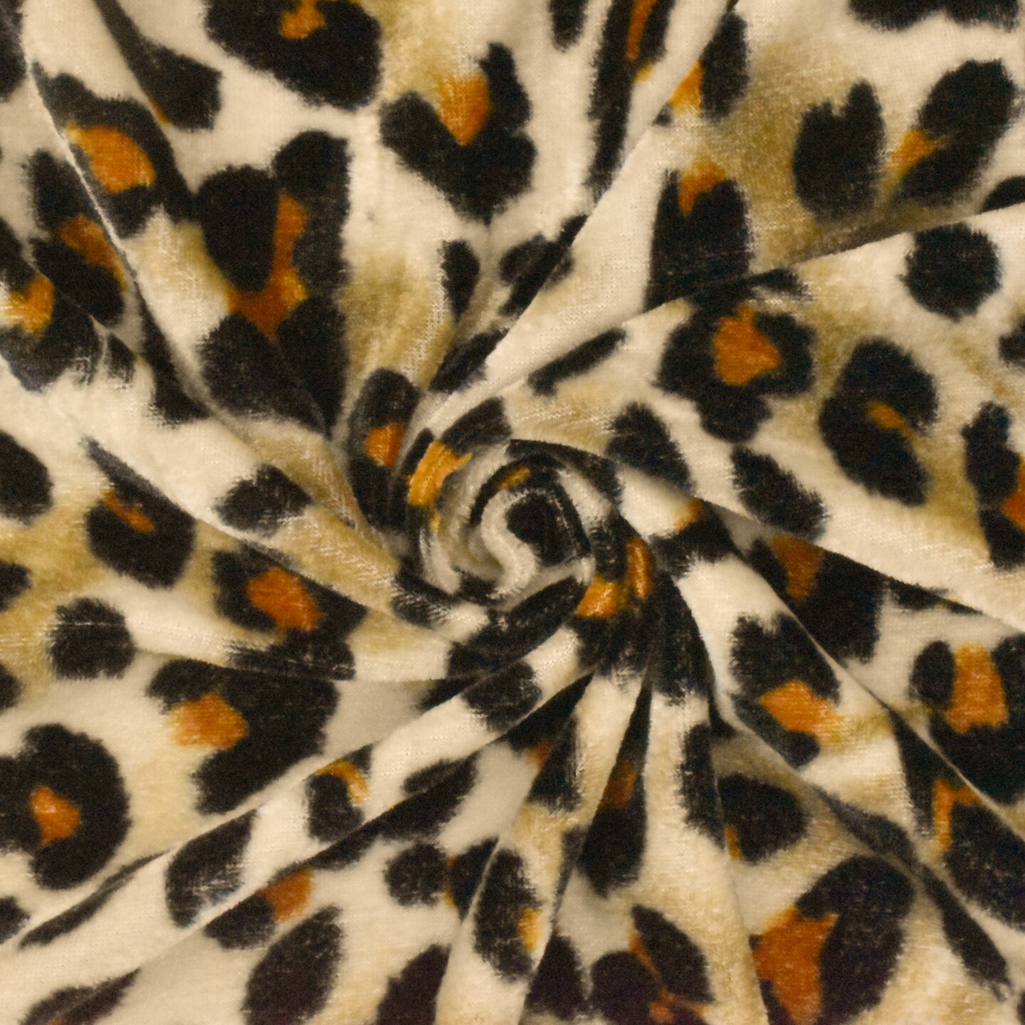 Light Beige-Black-Multi Cheetah Print Stretch Polyester Velvet Knit Fabric By the Yard