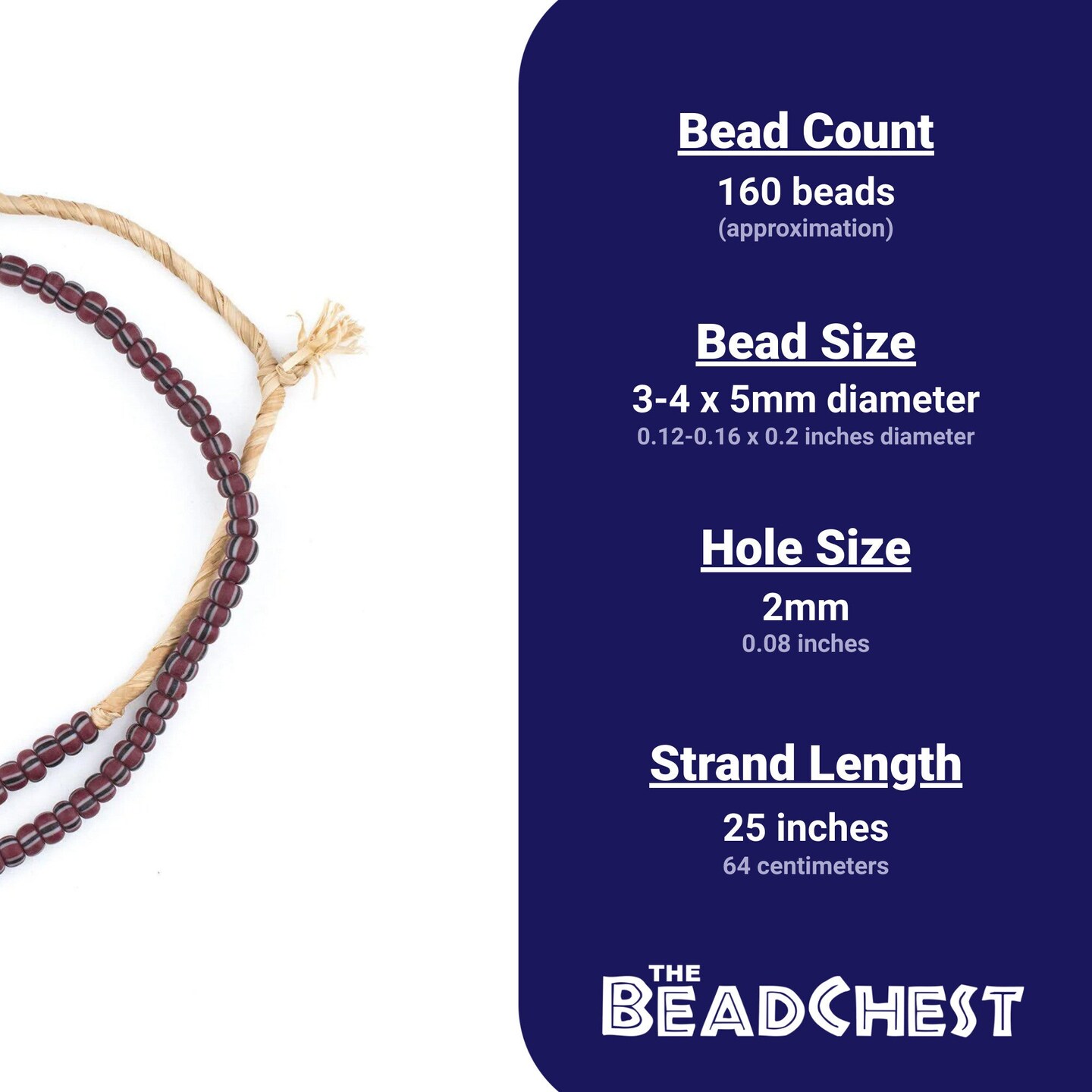 The Bead Chest Matted Brown Chevron Beads 4x5mm Ghana African Cylinder Glass Large Hole 25 Inch Strand Handmade