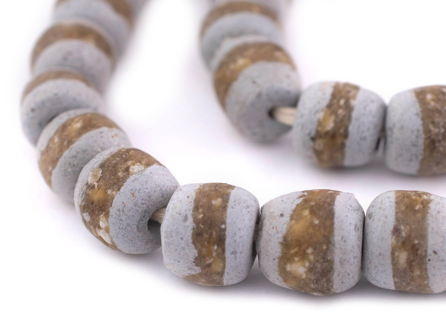 The Bead Chest African Kente Beads - Full Strand of Krobo Glass Beads (Grey)