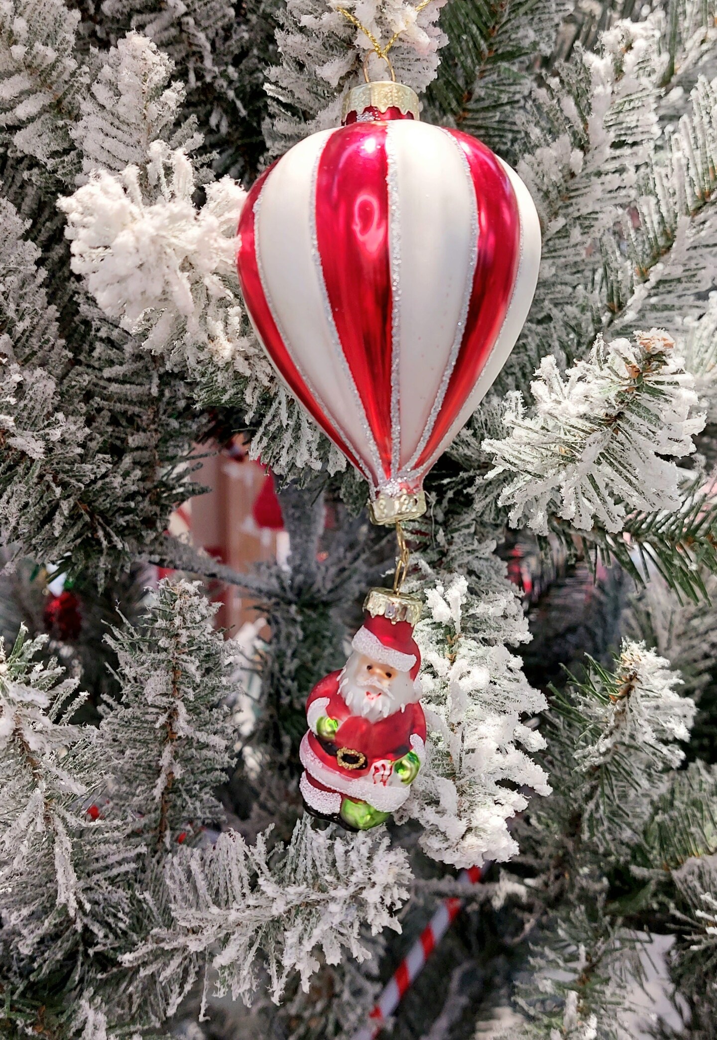 Christmas Glass Ornament - Striped Red and White Ball with Santa by Wizardi F07M3-52 HB-SY25777