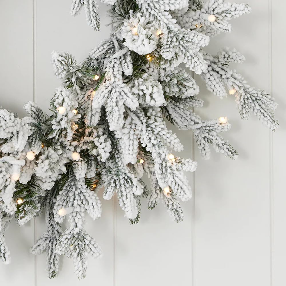 Flocked Pine 24&#x22; Wreath with Warm LED Lights