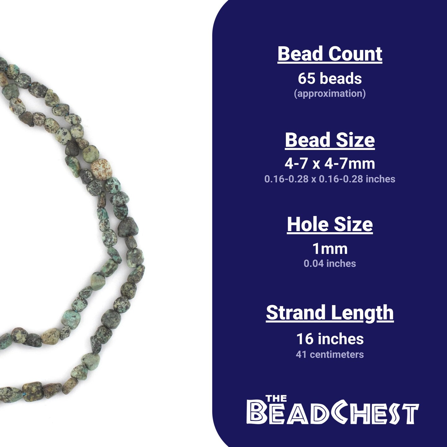 The Bead Chest African Turquoise Nugget Beads 6mm Green Gemstone 16 Inch Strand