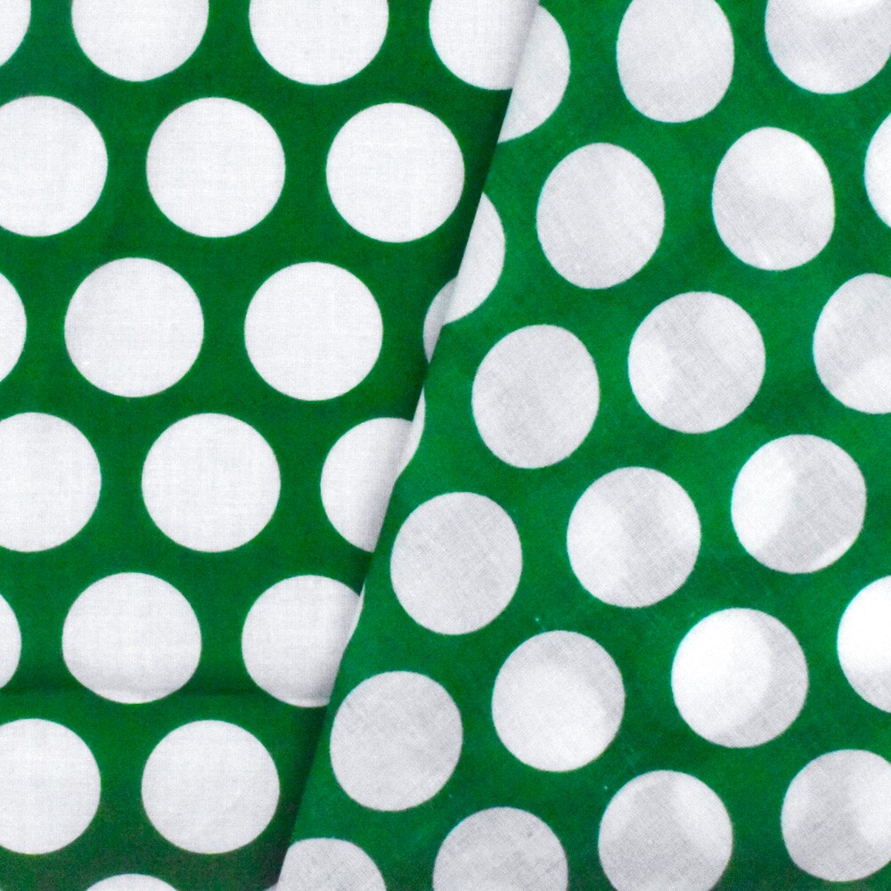Kelly Green-Ivory Dot Printed Cotton Lawn Woven Fabric By the Yard