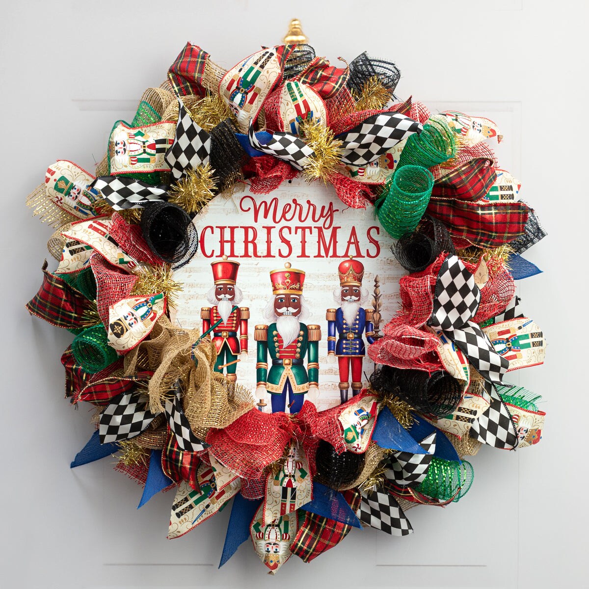 12&#x2033; African Amarican Merry Christmas Nutcracker Metal Sign &#x2013; Holiday Wall or Wreath Accent