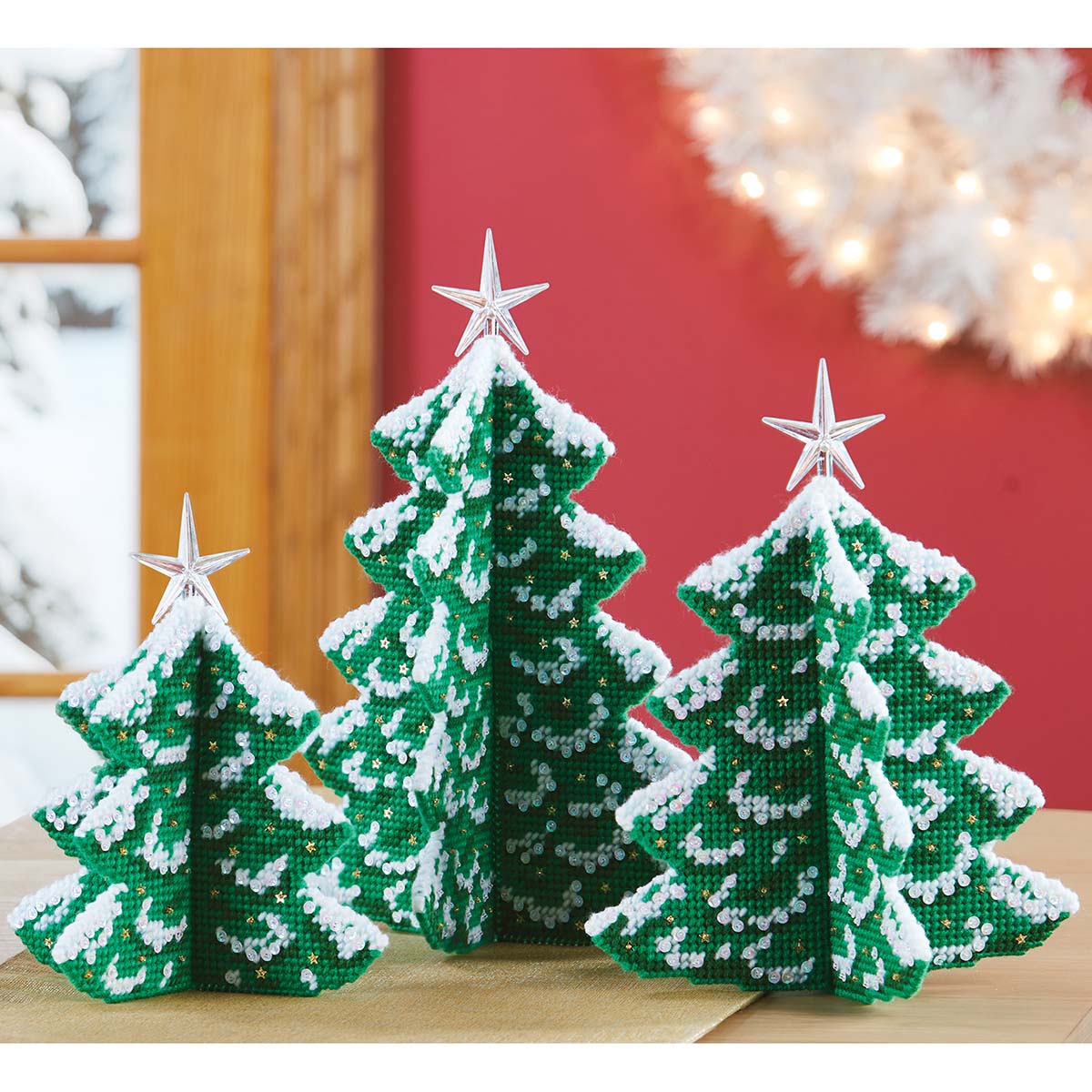 Herrschners  Snowy Pines Shelf Sitters Plastic Canvas Kit