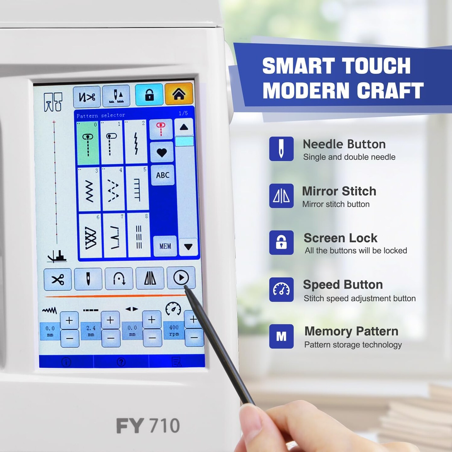 FEIYUE FY710 Computerized Sewing Machine - 180 Stitch Patterns, Stitch Memory, LCD Display, Adjustable Speed, Automatic Thread Cutter, Presser Foot Set, for Advanced Sewing, Quilting & Monogramming