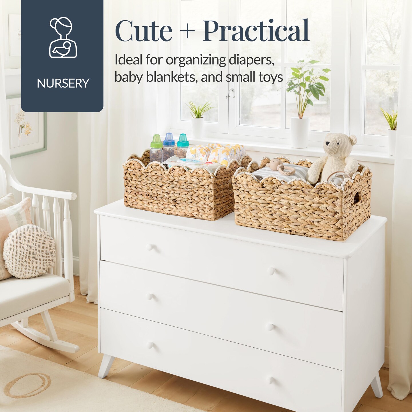 Best Choice Products 16x12 Scalloped Shelf Baskets, Woven Storage Bins, 2 Pack