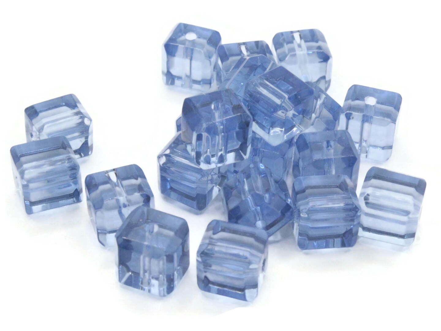 20 10mm Sky Blue Glass Cube Beads