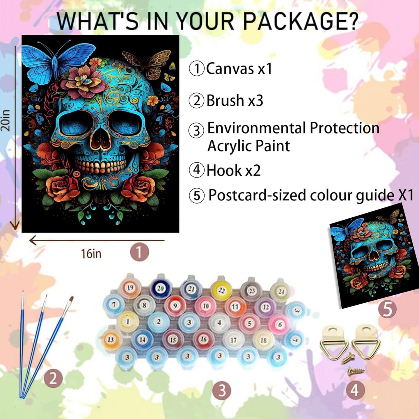 Skull Paint by Numbers Kit for Adults-Butterfly Adult Paint by Number Kits on Canvas,Skeleton Painting by Number Adult for Gift Home Wall Decor(16x20inch)