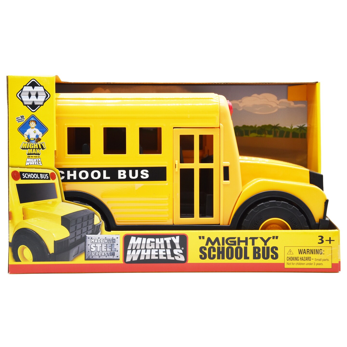 Mighty Wheels: 16&#x22; Mighty School Bus - Yellow - Transportation Toy Vehicle, Realistic Opening Front &#x26; Back Doors, Durable Indoor-Outdoor Play, Kids 3+