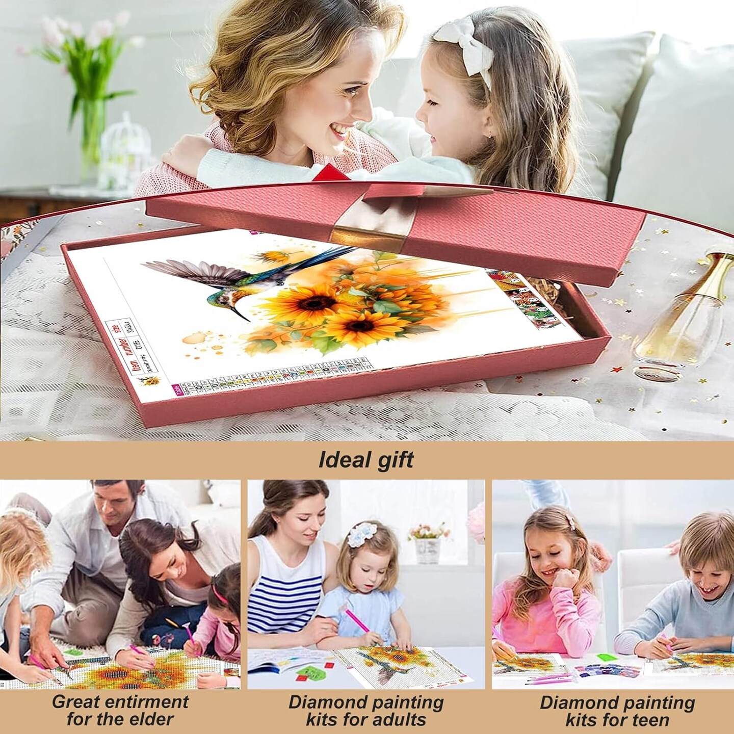 Diamond Painting Kits for Adults Hummingbird Sunflower, 5D DIY Diamond Art Kits for Beginners Round Full Drill Diamond Painting for Home Wall Decoration Gift 12&#xD7;12inch, Bird