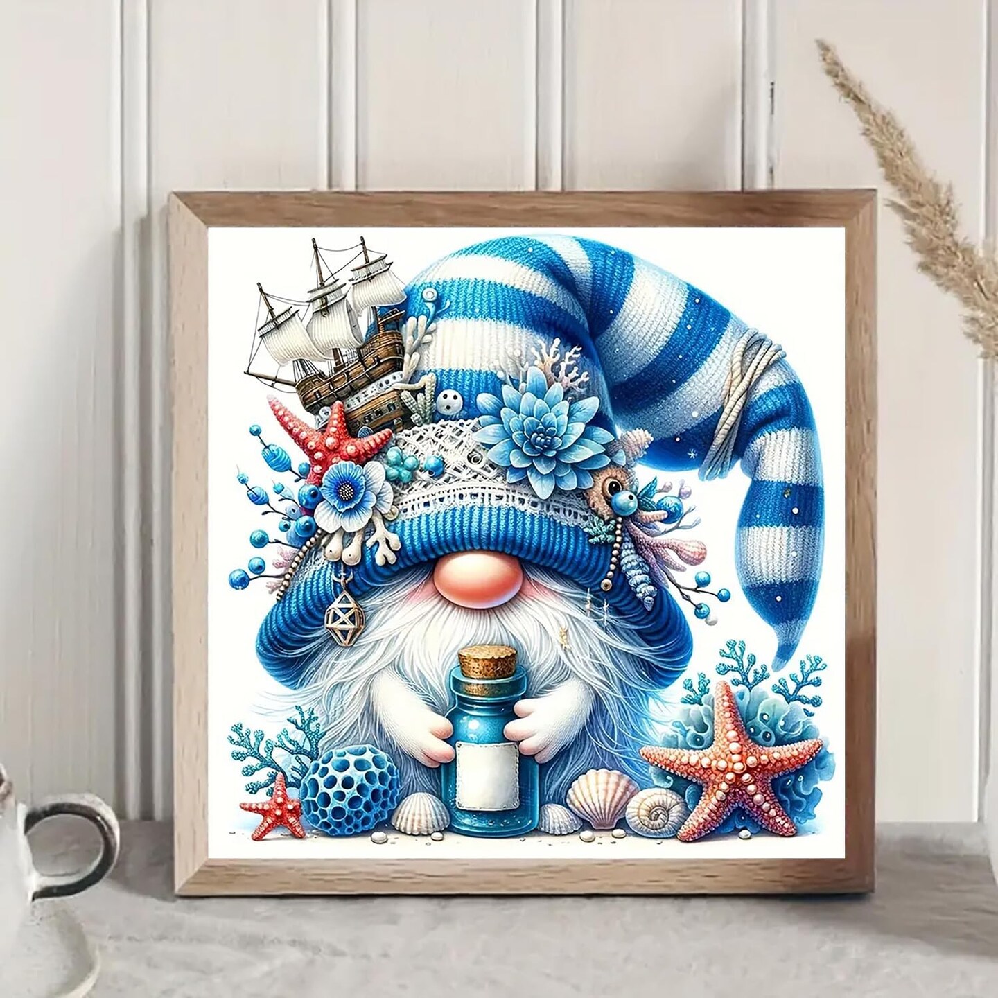 Gnome Drift Bottle Diamond Art Kits for Adults, 5D Diamond Painting Kits for Adults Beginners, DIY Full Round Drill Diamond Dot Painting Gem Art Kits for Adult, Home Wall Decor 13.8x13.8 Inch