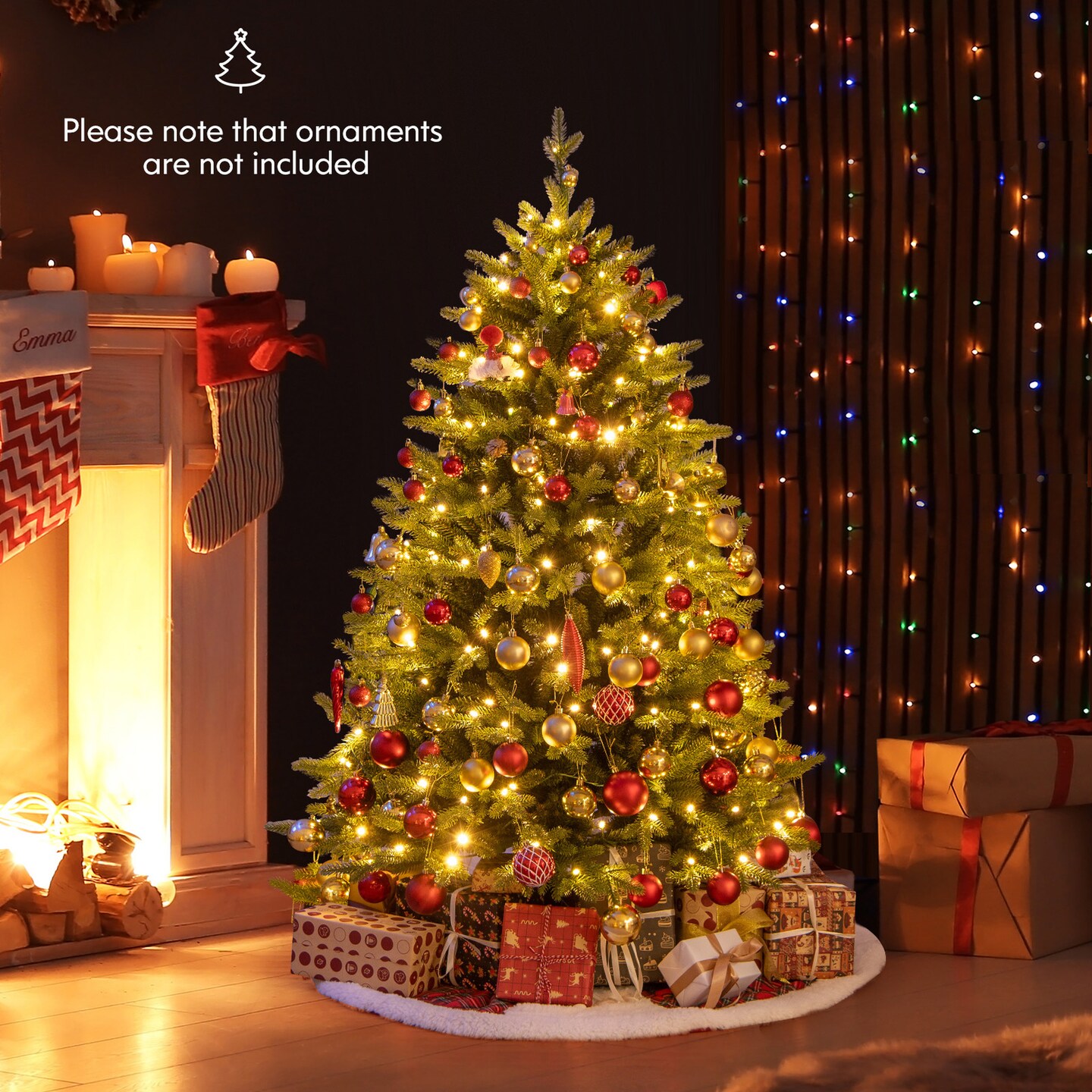 Costway 5/6/7 FT Pre-Lit Christmas Tree Hinged with 250/350/470 Multi-color Lights