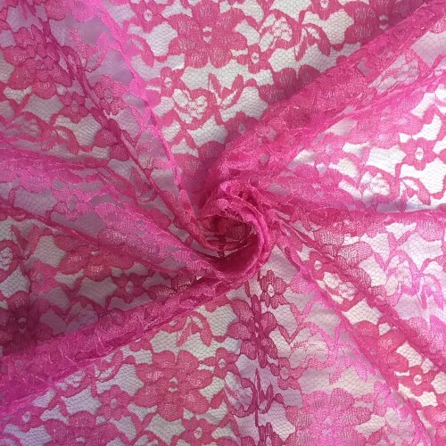 1 Yard Fuchsia Raschel Lace Fabric 100% Polyester French Floral, 60" Wide for Dresses & Decor