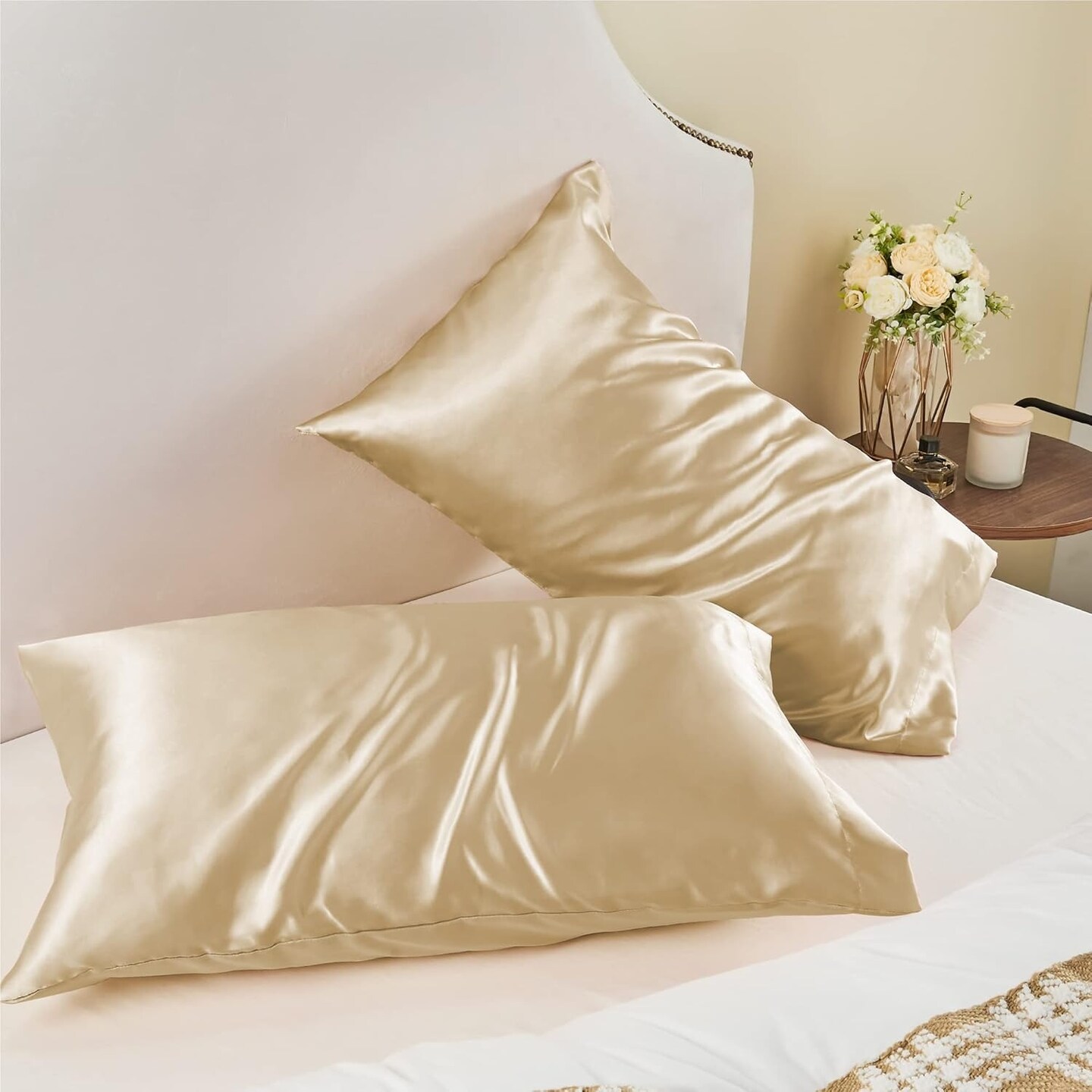 Satin Pillowcase for Hair & Skin Queen 20"x30" 2 Pack, Cooling Silky Soft Pillow Covers with Envelope Closure