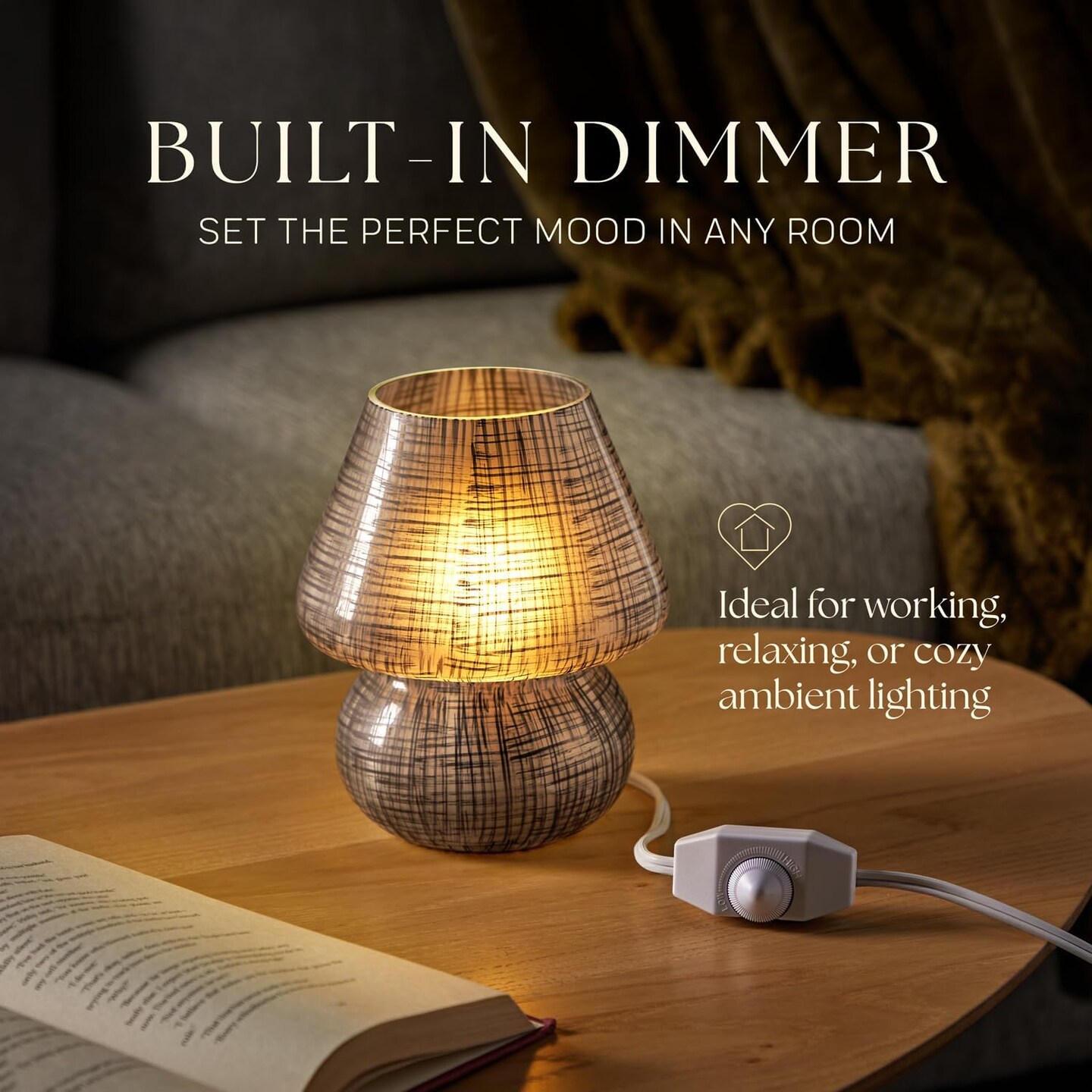 Next Glow Mushroom Lamp &#x2013; Retro Funky Mushroom Black Table Lamp, Dimmable LED, E26 Socket 120v