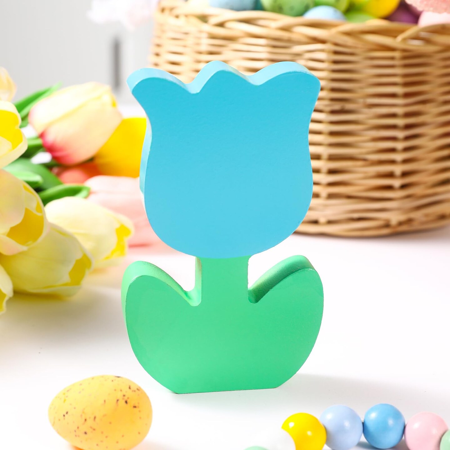 Spring Decorations for Home-6Pcs Wooden Tulips Flowers -Spring Decor Farmhouse Tulip Signs for Home Easter Rustic Shelf Mantel Tiered Tray Tabletop Windowsill Decor