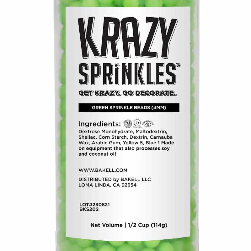 Krazy Sprinkles - Green 4mm Beads (1/2 Cup, 1x Jar) for Cakes, Ice Cream &#x26; Cookies