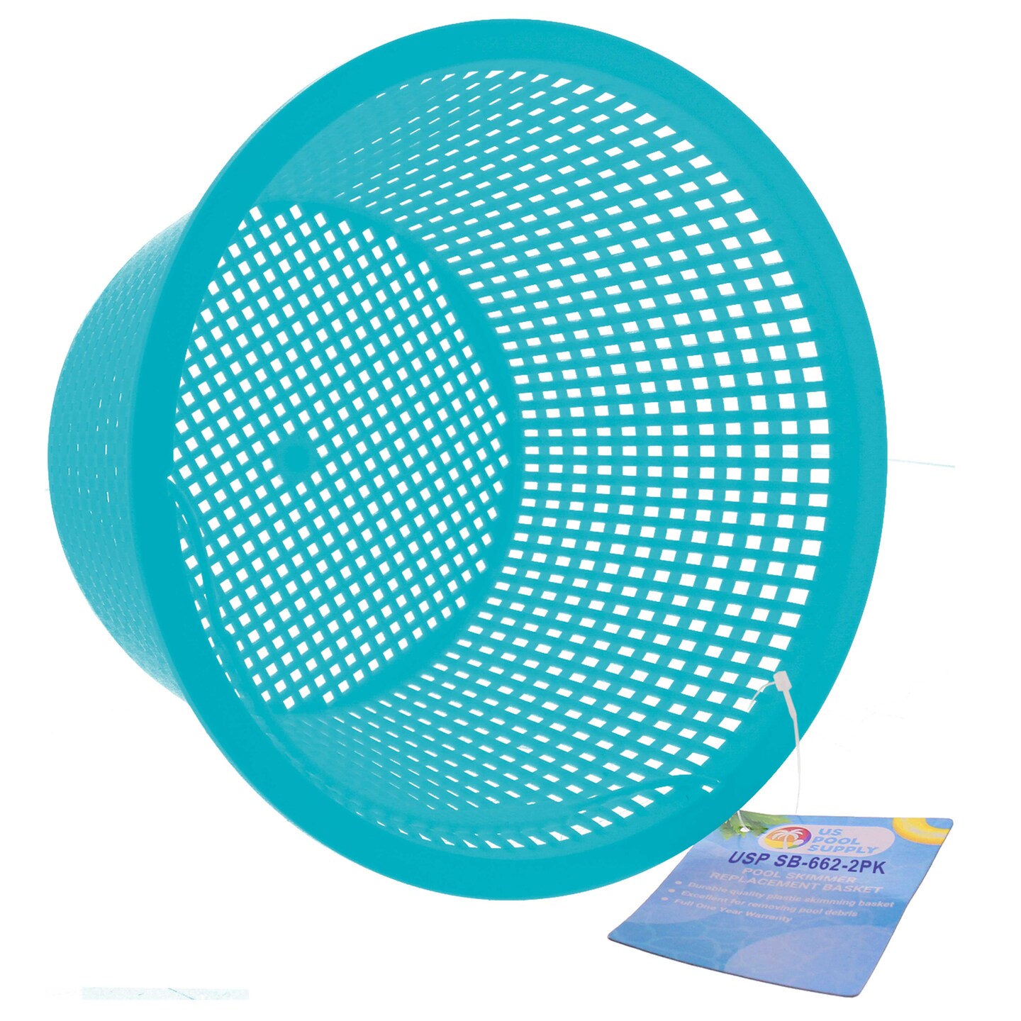 U.S. Pool Supply&#xAE; Swimming Pool Teal Blue Plastic Skimmer Replacement Basket (Set of 2) - Skim Remove Leaves and Debris - 8&#x22; Top, 5.5&#x22; Bottom, 5&#x22; Deep - Not Weighted