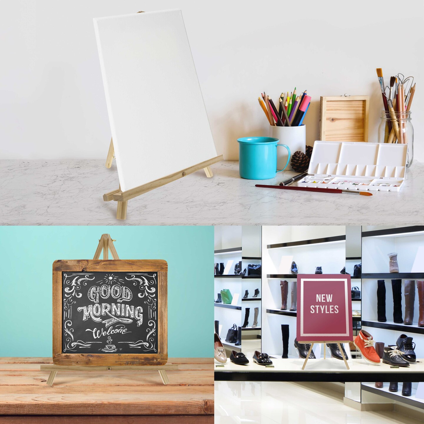 16&#x22; High Natural Wood Display Stand A-Frame Artist Easel, 4 Pack - Adjustable Wooden Tripod Tabletop Holder Stand for Canvas, Painting Party, Signs