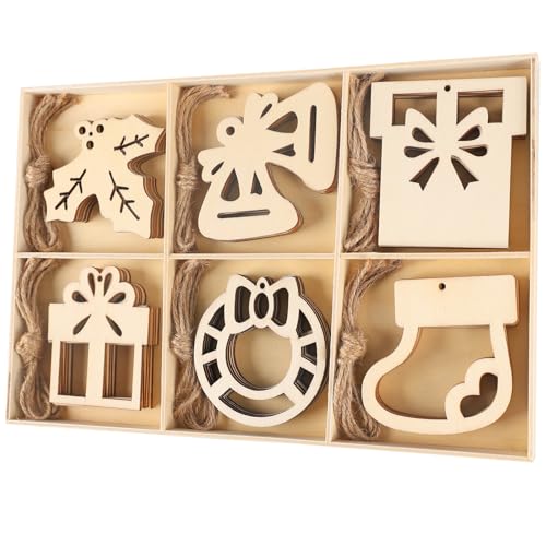 30PCS Christmas Wooden Ornaments, 3 Inch Unfinished Wooden Cutouts Boho Ornaments for Hanging Christmas Tree DIY Kids Crafts Gift Winter Party Indoor Home Winter Xmas Decorations