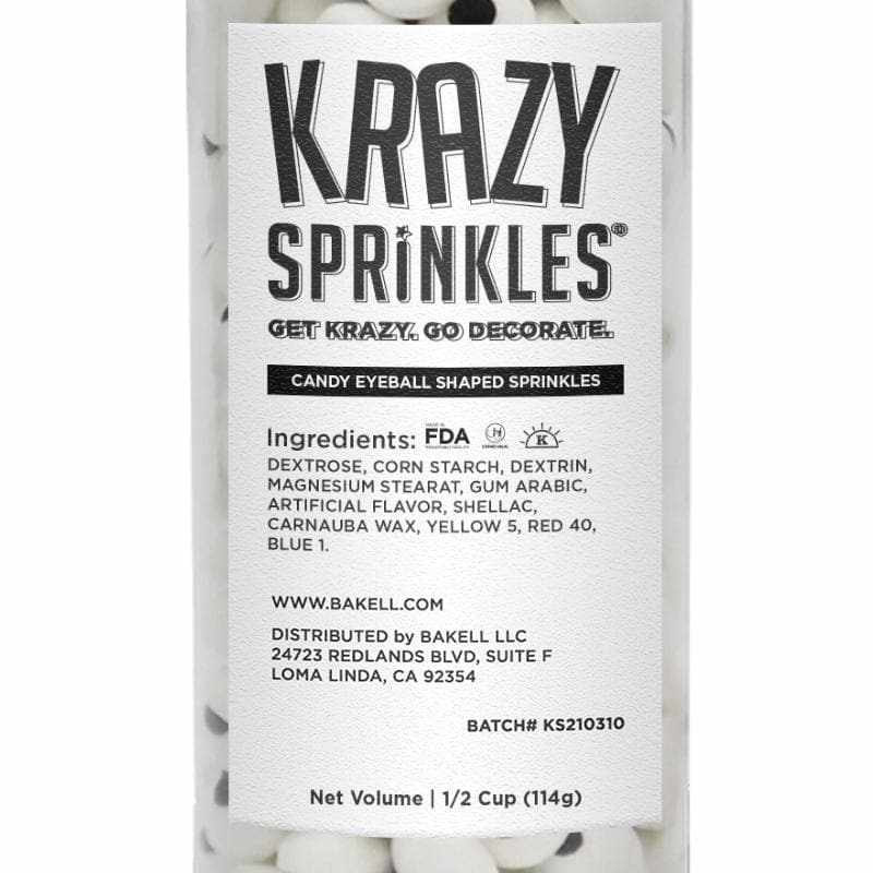 Krazy Sprinkles - Mini 10mm Eyeballs (1/2 Cup, 1x Jar) for Cakes, Ice Cream &#x26; Cookies