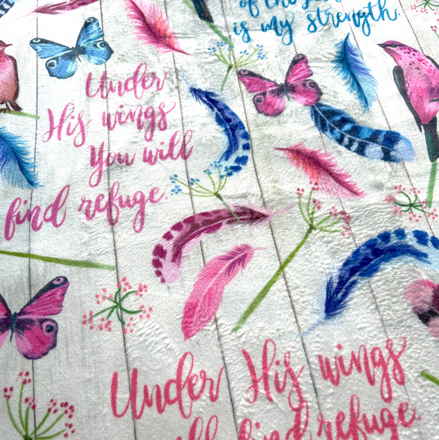 Faith Birds and Butterflies Silky Premium Fleece No-Sew Throw Kit (72 x 60) (Harbor Blue)