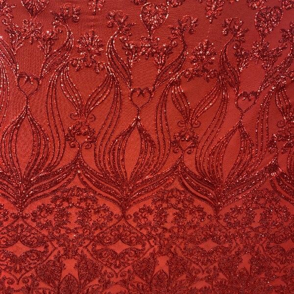 1 Yard Red Damask Embroidered Mesh Lace Polyester Fabric for Dresses Gowns Décor 48–50" Width